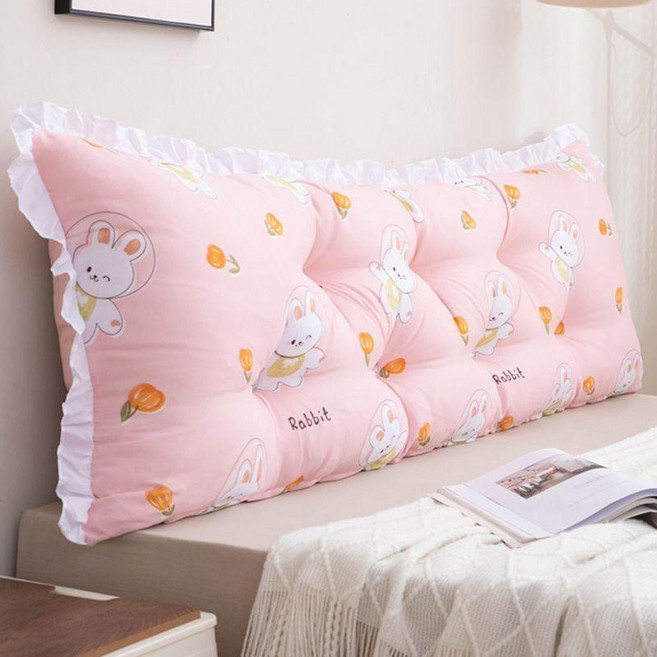床頭靠墊 護腰枕 靠背墊 榻榻米簡約軟包, 3.0萌萌兔-親膚水洗棉,已檢測  100X50X18cm