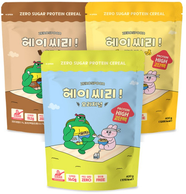 헤이씨리 무설탕 프로틴 그래놀라 시리얼 오리지널+초코+바나나, 200g, 3개