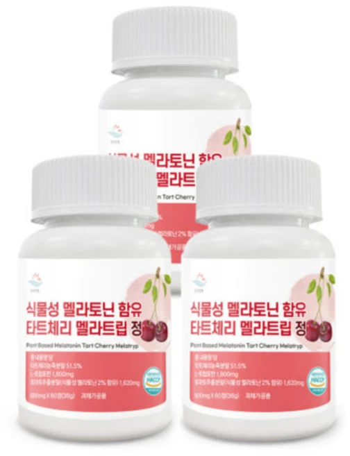 식물성 멜라토닌 함유 타트체리 멜라트립정 3통 (600mg 180정), 3개, 180정 - 쿠팡