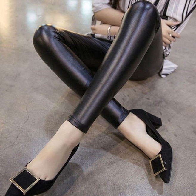 레더 기모레깅스 여자 가죽 블랙 겨울 쫄바지