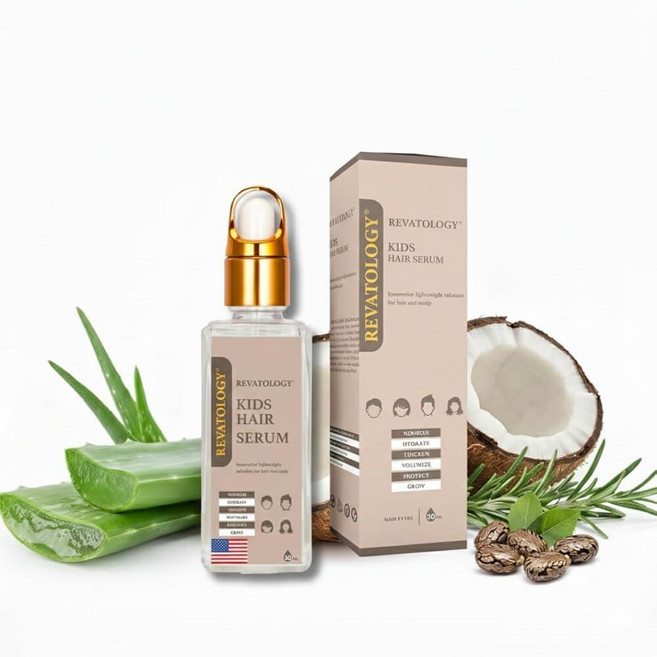 Revatology 키즈 & 베이비 헤어 세럼 (미국산) 모든 연령 아기 및 유아를 위한 부드러운 리브인 두피 및 모발 성장 트리트먼트 30가지 식물성 성분 화학 물질 무, Revatology 아동용 모발 성장 세럼, 아기와 유