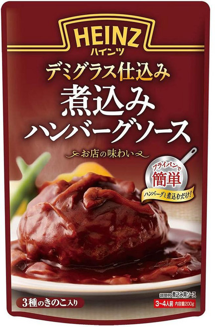 Heinz 일본직구 하인즈 조림 햄버거 소스 7.1온스(200g) 데미글라스 와인 및 버섯 향 5봉지, 사이즈