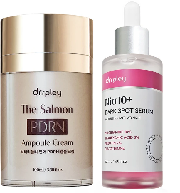 미백관리 2종 세트 연어 PDRN 앰플크림 나이아10플러스 다크 스팟 세럼 Dr.rpley The Salmon PDRN Ampoule Cream Nia10+ Dark Serum, 1세트 - 쿠팡
