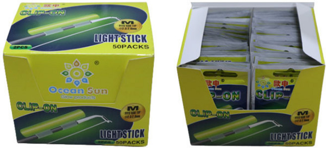 오션 썬 릴대 끝보기 클립온 케미 라이트 M 밤 낚시 젤타입 야광스틱1box 50개