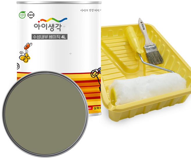 삼화페인트 아이생각 친환경 페인트 벽지 수성 내부 롤러7인치 붓 트레이세트, 1세트, 4L, 0065E