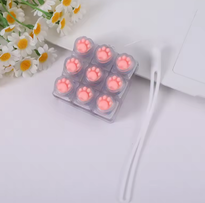 고양이 발바닥 9구 키캡 키링, 투명, 1개