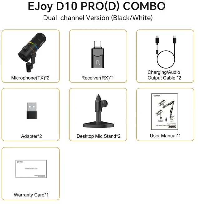 COMICA Ejoy D10 Pro 라이브 스트림 게임용 노래 데스크탑 마이크 전문 캔틸레버 브래킷이있는 무선 다이나, 09 D10 PRO(D) COMBO w