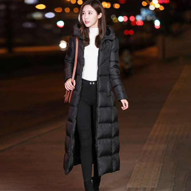 TKX 경량패딩 여성 롱 후드 재킷 겨울 따뜻한 슬림핏 외투 간절기 아우터 오리털 K89
