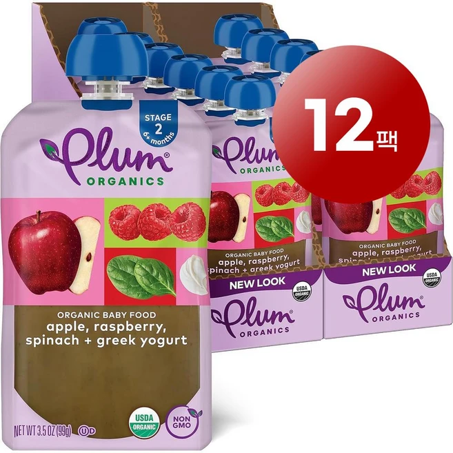 Plum Organics 6개월 이상 유아용 그릭 요거트 과일 채소 퓌레 이유식 99g 12개 - 쿠팡