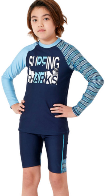 삐삐네옷가게 남아 초등 레터링 긴팔 래쉬가드 수영모세트