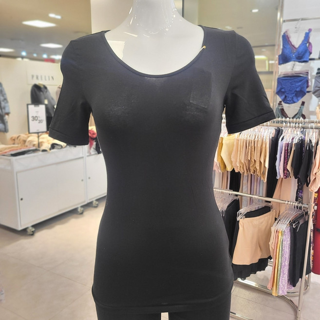 비비안 국내생산 기본 무지 반팔 3부 내의 상의 블랙