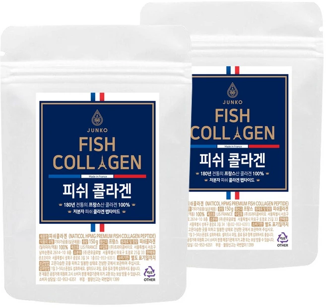 준코 프랑스 저분자 피쉬 콜라겐 펩타이드 분말, 150g, 2개 - 쿠팡