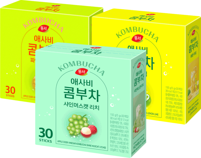 동서 애사비 콤부차 샤인머스캣리치 30T+파인애플망고30T+레몬라임30T