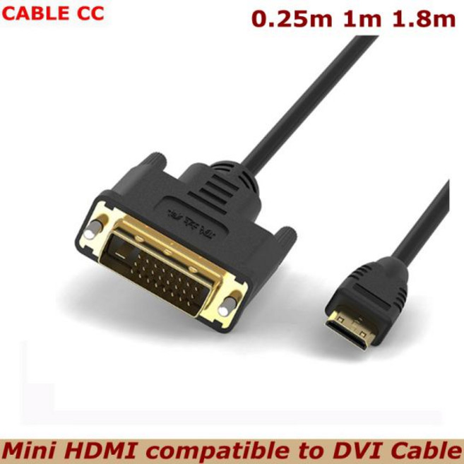 미니 HDMI DVI 24 + 1 공용 연결과 호환 고화질 연결 케이블 0.3 미터, 25cm, 1개