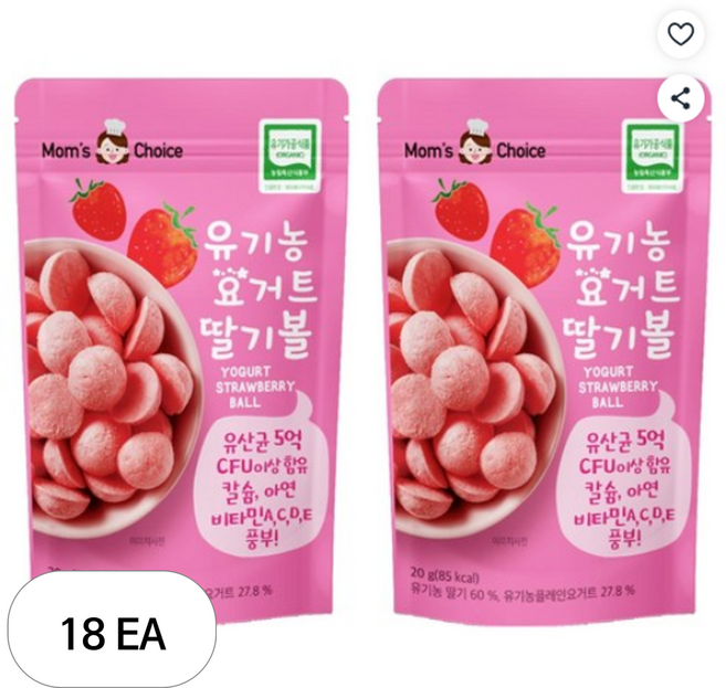 맛있는풍경 유기농 요거트 딸기볼, 딸기맛, 20g, 18개