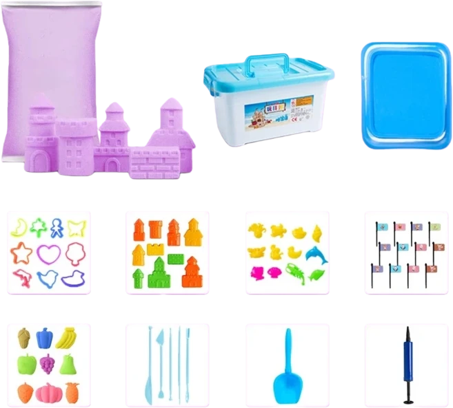 太空動力沙套組 兒童DIY造型玩具, 1套, 紫色盒裝【1Kg沙+60配件+沙盤】