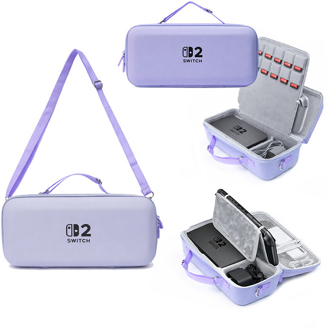 아싸라봉 닌텐도 스위치2 올인원 가방 하드 캐리 캠핑 여행 파우치 케이스 악세사리, 1개, 파스텔(퍼플), SW2-올인원백