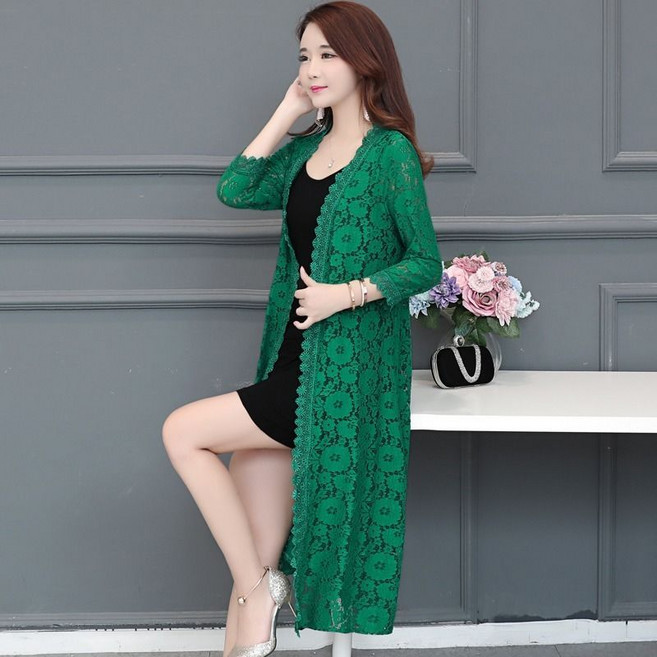 FANSYLI 레이스 롱가디건 여름 망사 케이프 패션 오버사이즈 래시가 코트 L02406Y16