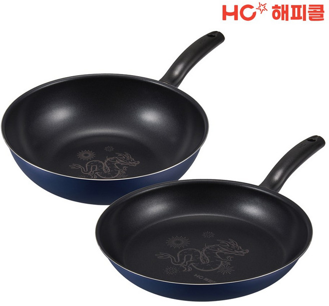 HC해피콜 인덕션 드래곤 다이아몬드 청룡에디션 IH 프라이팬 세트 2개, 프라이팬 28cm + 궁중팬 28cm, 1세트