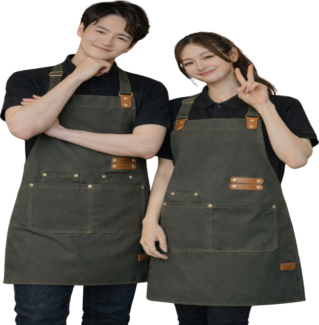 블루샤빈 길이조절 카페 바리스타 방수 앞치마, 1개, 카키