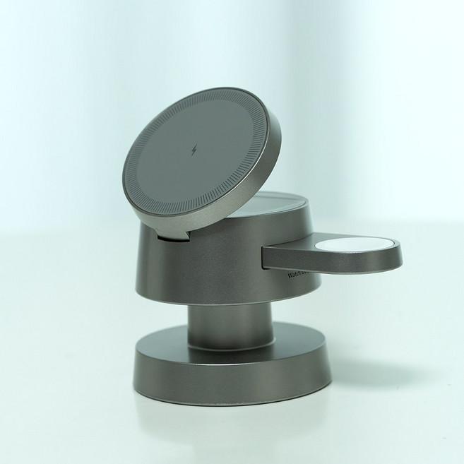 삼플라 3in1 고속 무선 충전기 맥세이프 거치대 무드등 갤럭시워치 애플워치 스마트 워치 에어팟 애플 삼성 이어폰 버즈 충전 핸드폰 아이폰 보조배터리 미니 여행용 접이식 다용도, 1개, Mist Silver