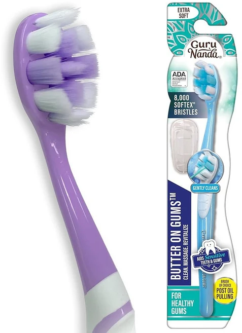 구루난다 버터 온 잇몸 칫솔 ADA 승인 민감하고 후퇴하는 잇몸을 위한 8000개 이상의 초소프트 소프트텍스 칫솔모 하얀 치아에 완벽한 6Ct, Multicolor, 1개 - 쿠팡