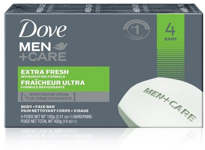 Dove Men+Care 도브 맨 케어 바디+페이스 바 엑스트라 프레시 113g 세수비누 비누, 16개