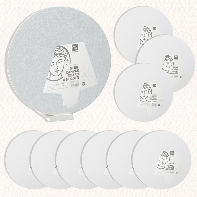 뮤즈 프레임없는 면천 캔버스보드 원형 C3 사이즈 22cm 10개입, 1세트