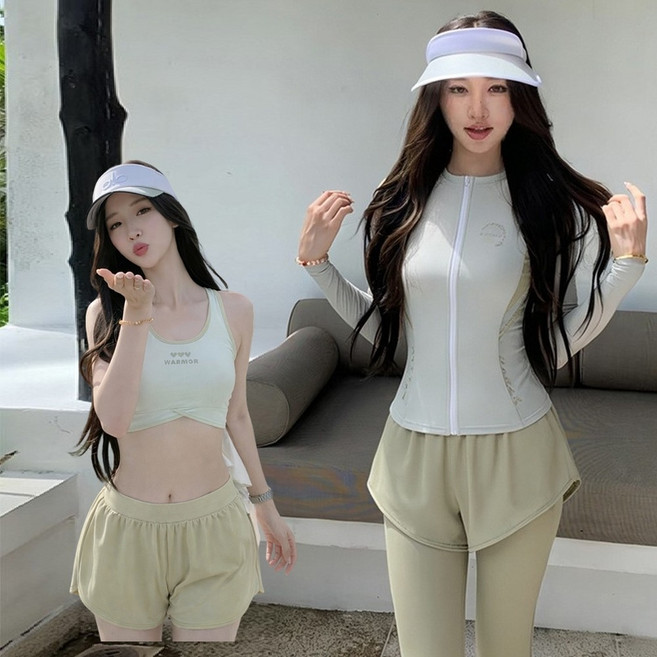 【梨卡】隔日到貨 四件式泳裝 泳衣 水母裝 防曬泳裝 長袖長褲 溫泉泳裝 衝浪泳衣 保守泳裝 FC165, 如圖色