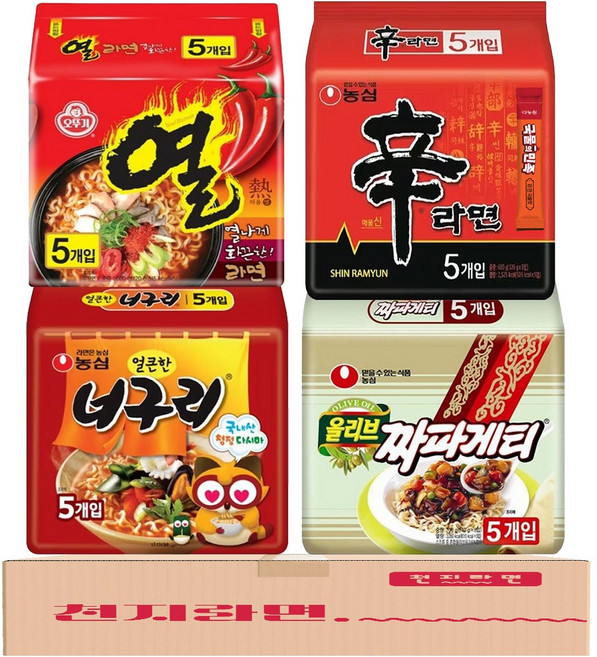 짜구리 라면종합세트 인기봉지라면 4종 20개입 (쨔파게티5 열랴면5 신라면5 너구리5)