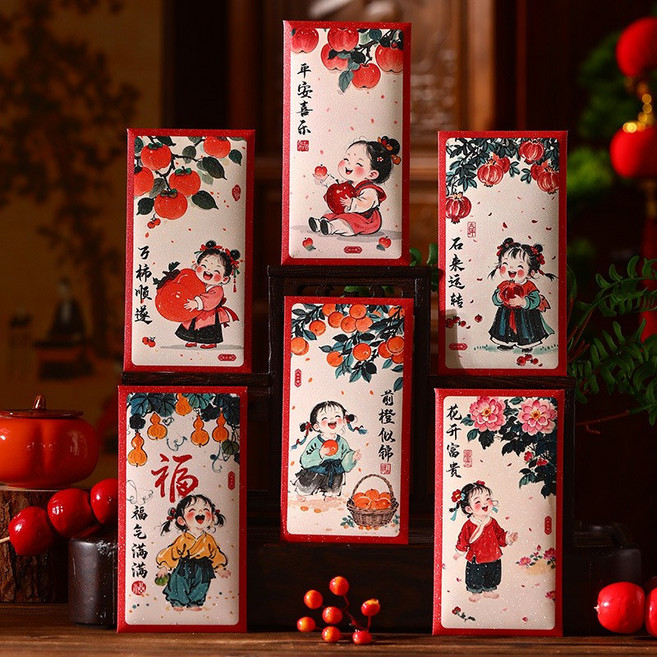 馬年紅包福袋 卡通創意新年壓歲錢利是封, 1個, 喜慶卡通娃娃【前橙似