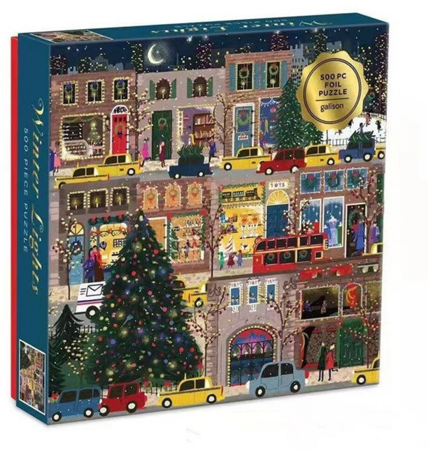 成人景色拼圖 益智拼圖 聖誕節禮物 療癒小物 居家佈置 Galison風格手作DIY 送禮, 雪景冬燈500片, 1個, 500片