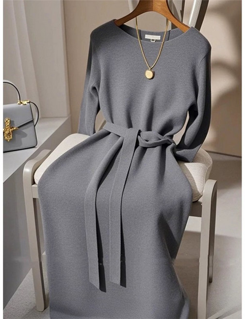 빌리즈빈 여성 봄 고급 니트 라운드 롱 원피스 51122