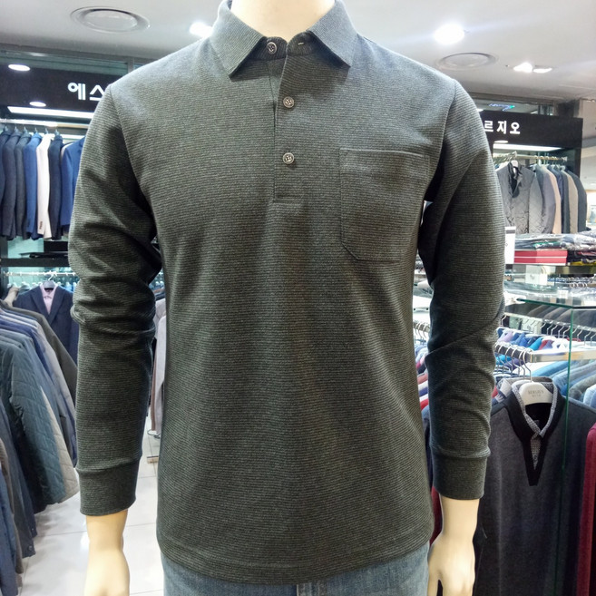 [F/W 이월 초특가] 세르지오 에스에스패션 남성 캐주얼 가을 겨울 은은한패턴 심플한 흐트럼없이 단단한 기본 면혼방 카라 긴팔 티셔츠