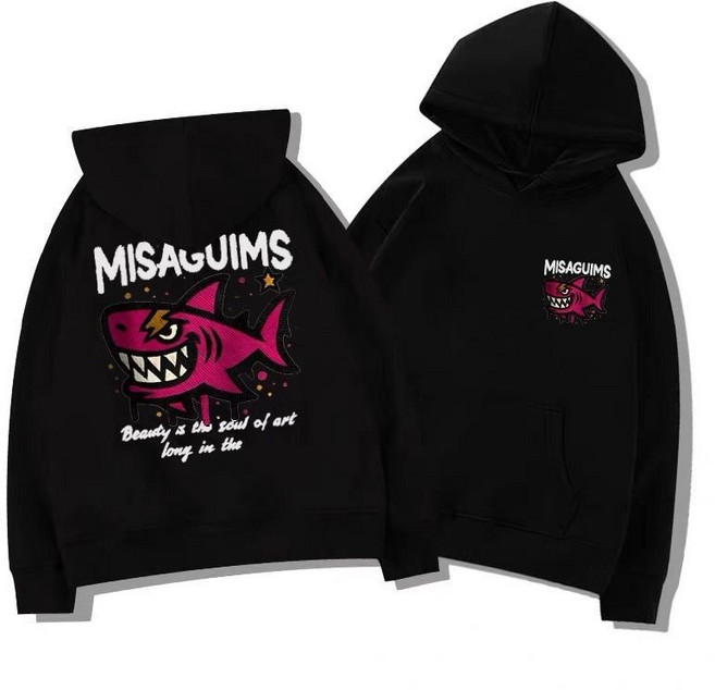 [XUMAO]트렌디 샤크 프린트 겨울용 여성 심플 앤 세련된 후드티 털이 들어간 스포츠 후드티