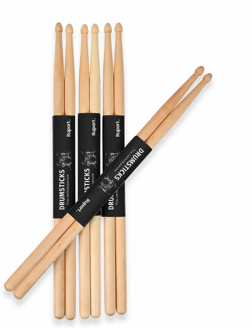 루폭트 가벼운 연습용 메이플 드럼스틱, 4세트, 원목