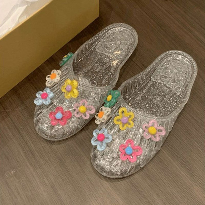 ROYALBELLE 여성 투명 젤리 플라워 장식 캐주얼 데일리 슬리퍼 샌들 U02031220