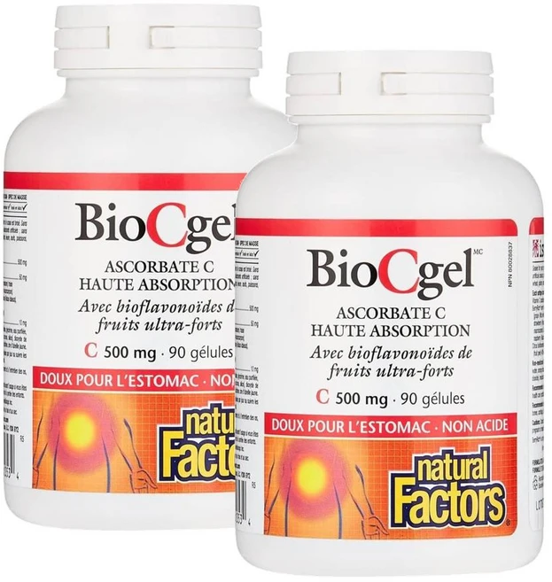 내추럴팩터스 바이오C겔 버퍼드 비타민C 500mg 소프트젤 Natural Factors BioCgel, 2개, 90정 - 쿠팡