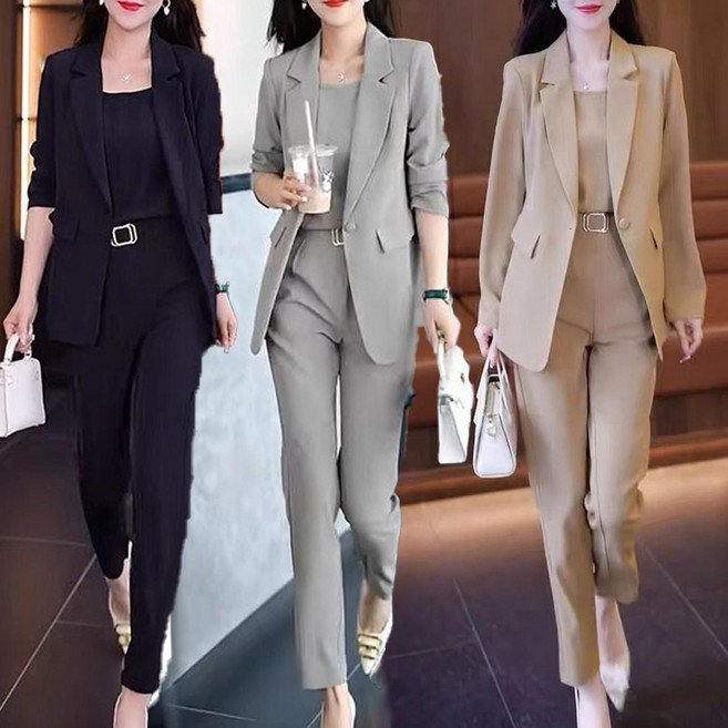 88까지 봄 여름 정장 세트 오피스룩 정장 자켓 + 와이드 팬츠 슬림핏 럭셔리 양복 투피스 작업복 심플 하객룩 셋업