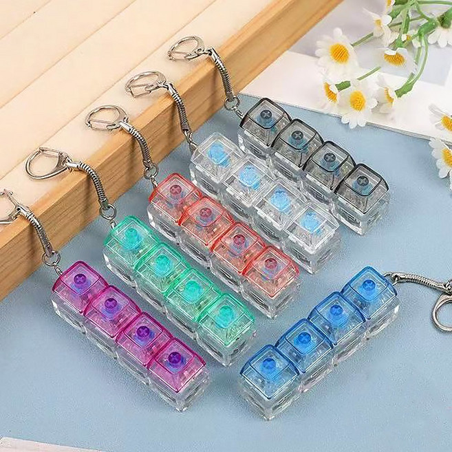 LED 키캡 키링 4구 키보드 키링 딸깍이, 투명, 1개