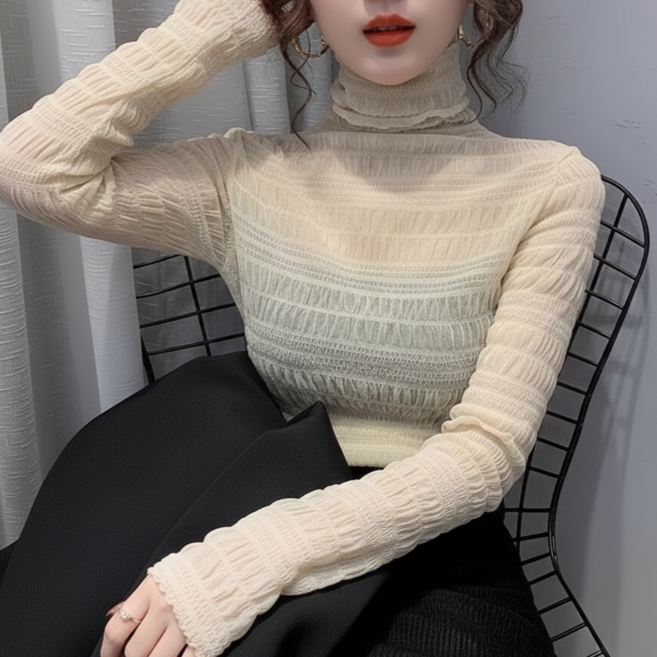 원픽원 여성 시스루 블라우스 망사 쉬폰 레이스 반폴라 이너 티셔츠