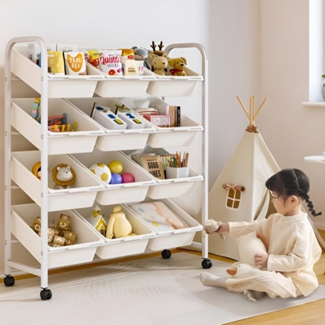 경량 2단 3단 4단 이동식 장난감 소품 정리함 이케아 아이방 기저귀 다용도수납함, 4단8구