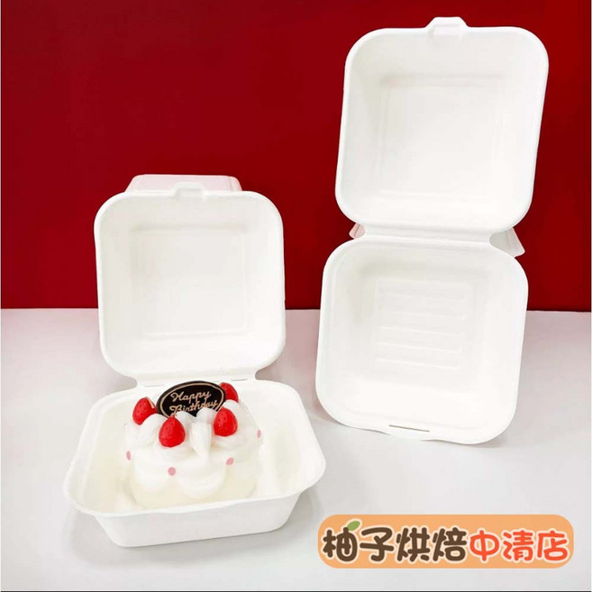 柚子烘焙 漢堡盒 植纖餐盒 10入 紙漿盒 方形連蓋環保外帶盒, 1個
