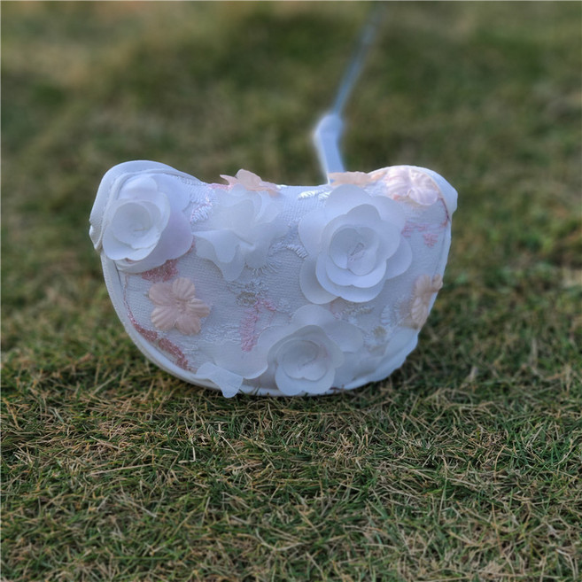 꽃무늬 골프채 커버 덮개 여성용 아이언 드라이버 화이트로즈 블랙로즈, 작은 반원형 헤드 퍼터커버