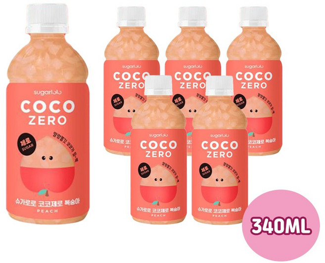 슈가로로 코코제로 복숭아, 340ml, 6개