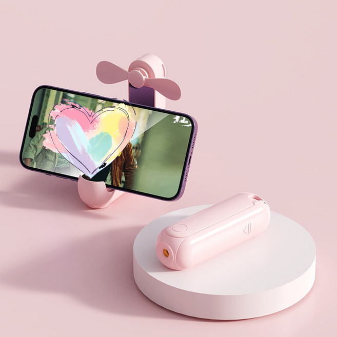 5in1 휴대용 무선 선풍기 미니손선풍기 접이식 핸디형선풍기 C타입 충전(거울/손전등/거치대/보조배터리/탁상용 선풍기 다용도 선풍기), 분홍색
