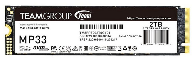 TEAMGROUP MP33 256GB SLC 캐시 3D NAND TLC NVMe 1.3 PCIe Gen3x4 M.2 2280 인터널 솔리드 스테이트 드라이브 SSD 읽기/쓰기, 2TB, Modern