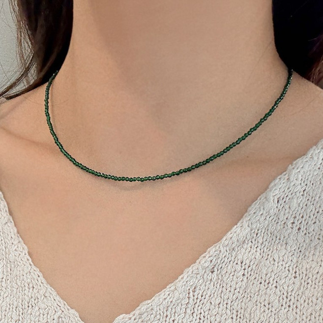 유얼모닝 실버925 그린 레드 믹스 비즈 목걸이