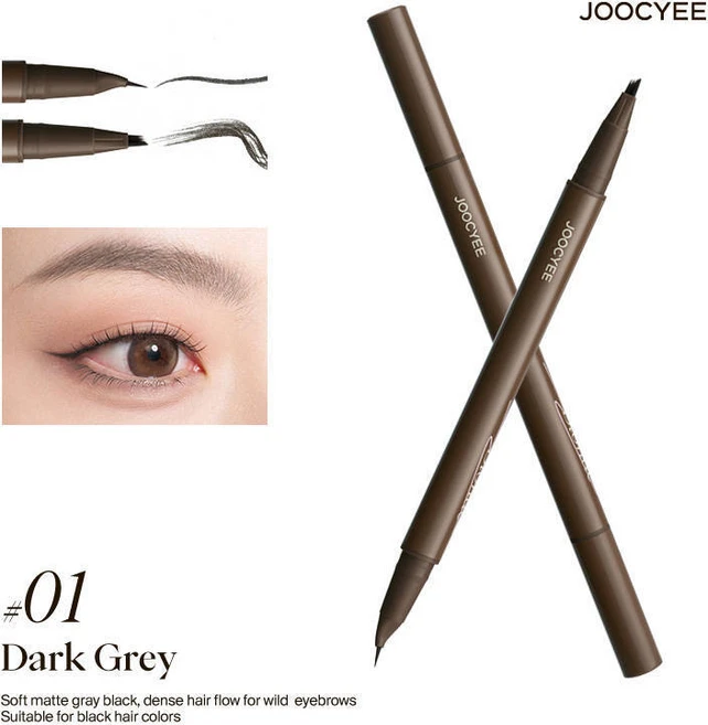 JOOCYEE 더블 브로우 펜슬 듀얼 디자인 와일드 내추럴 눈썹 부드럽고 오래 지속되는284742, 01 Dark Grey, 0.4ML - 쿠팡
