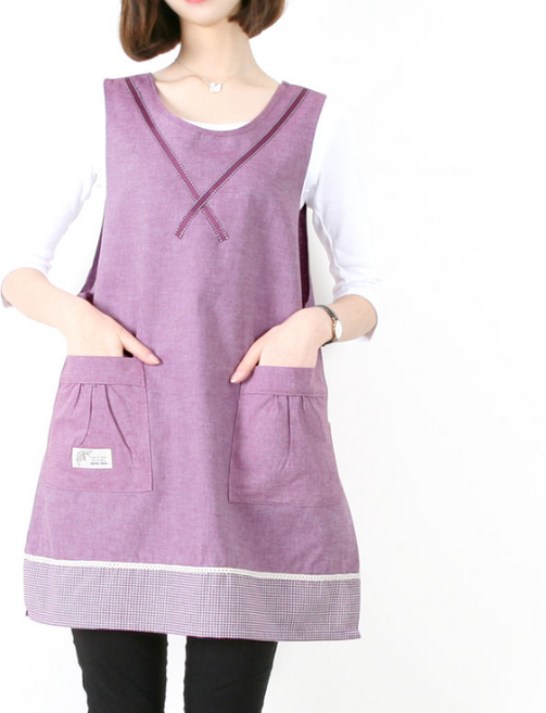테이프세라 앞치마 단추형 원피스 어린이집 교사용, 1개, 퍼플